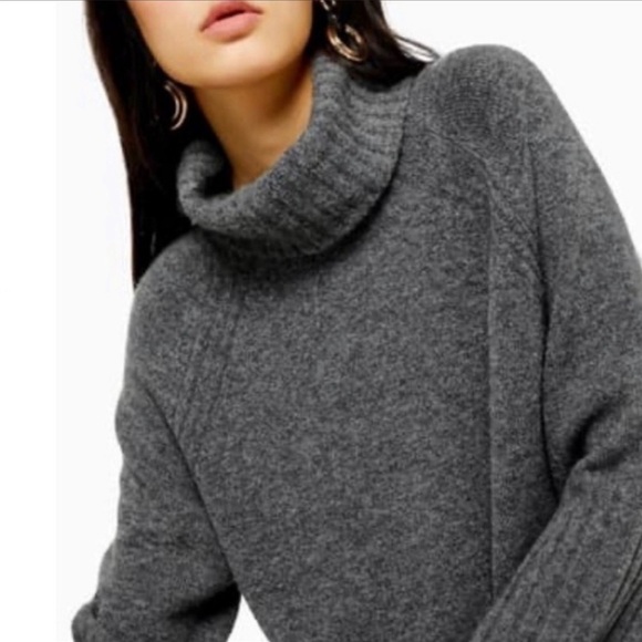 TOPSHOP Gray Ribbed Bell Sleeve Cowl Neck Cozy Oversized Pullover Sweater Size 2 - Picture 3 of 11